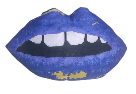 blue violet EMBRASSE MOI cotton sateen sculpted lips pillow | Pillows by Mommani Threads