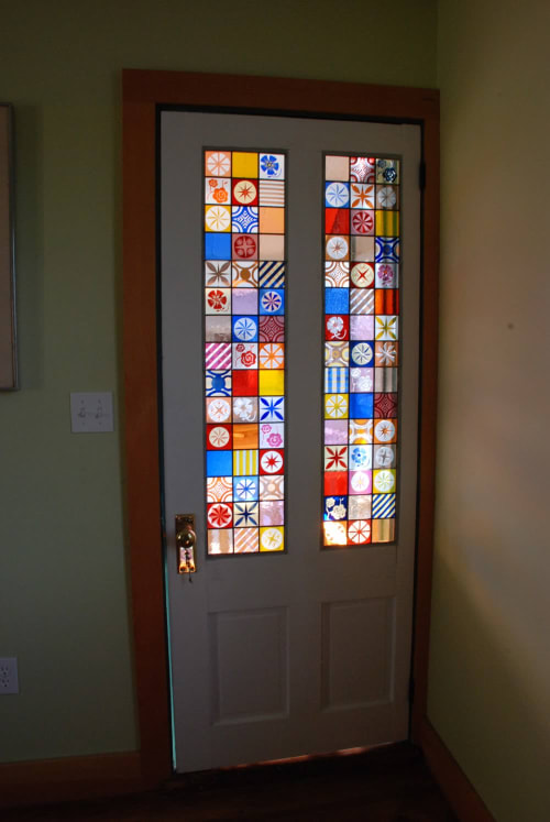 Sandblasted stained glass door panels. | Art & Wall Decor by Kate Gakenheimer Stained Glass