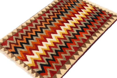 Vintage Gabbeh Persian Tribal Rug in Vibrant Chevron Pattern | Area Rug in Rugs by Rug and Kilim