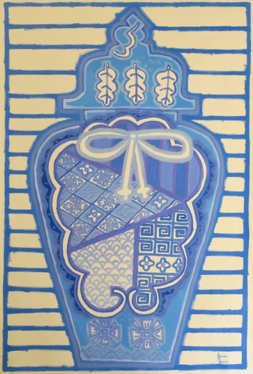 Large blue jar with Japanese traditional patterns | Oil And Acrylic Painting in Paintings by Hikaru O