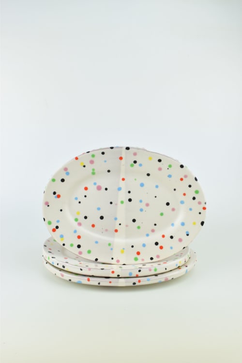 White oval plate in confetti | Ceramic Plates by Brian R Jones Studio, LLC