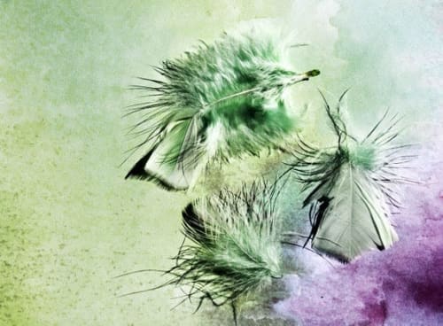 Elegant feathers in green and purple | Paintings by Irena Orlov | Private Residence / Los Angeles, CA in Los Angeles