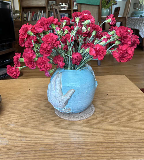 Pot With Hand Sculpture | Decorative Bowl in Decorative Objects by Sheila Blunt