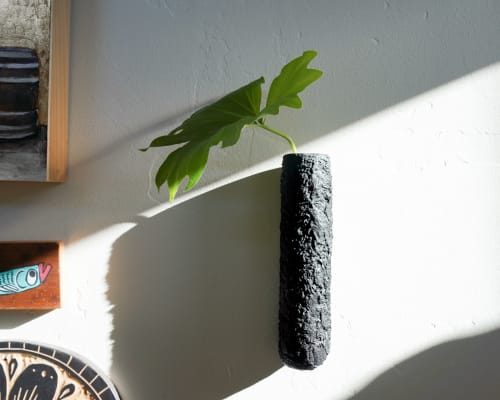 Wall Mounted Concrete Vase in Carbon Black Concrete | Vases & Vessels by Carolyn Powers Designs