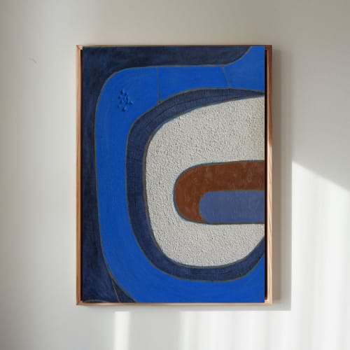 Blue Mid century modern geometric wall art | Paintings by Serge Bereziak