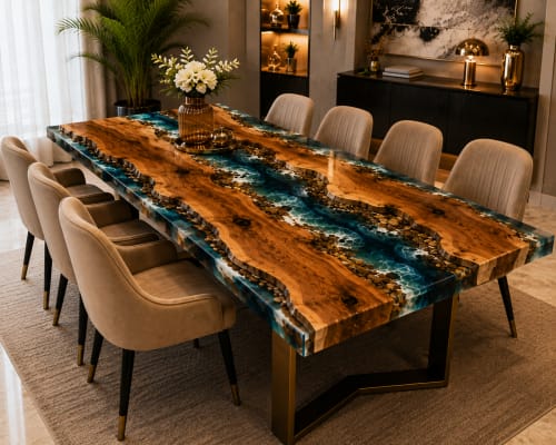 Blue Epoxy Dining Table, Luxury Resin Dining Table Top | Tables by Innovative Home Decors