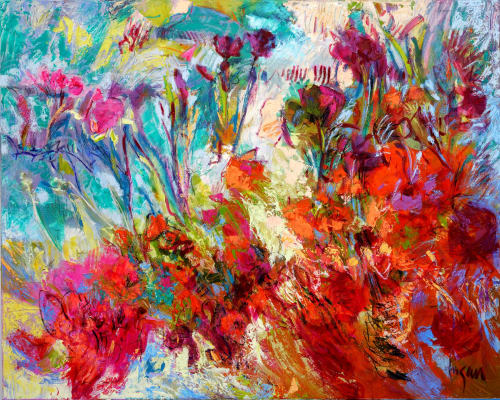 Let Me Bloom, 48" x 60" Floral Painting | Oil And Acrylic Painting in Paintings by Dorothy Fagan Fine Arts
