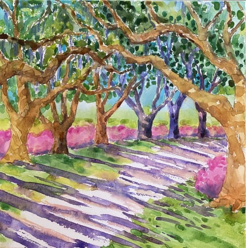 The Azalea Path / 20"x20" Watercolor on Canvas | Watercolor Painting in Paintings by Elizabeth Sheats Art