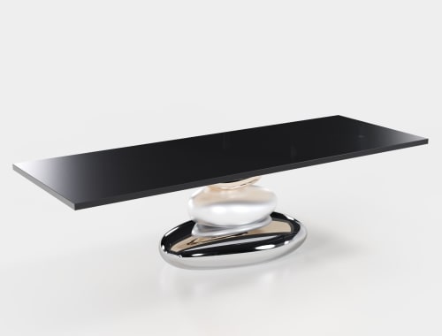Pebble Dining Table Wood Top by Gaea Craft | Tables by Gaea Craft