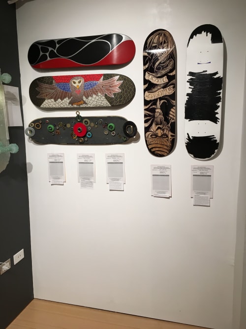 Pohoehoe skateboard deck | Macrame Wall Hanging by Cathy Liu | The Luggage Store Gallery in San Francisco