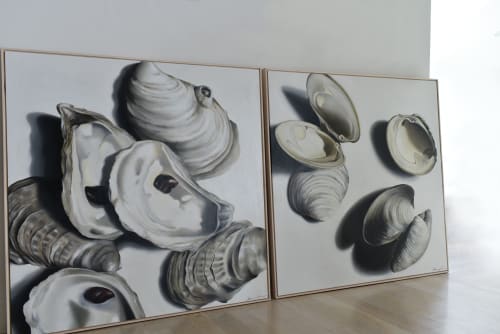 Dancing Clams No. 12 (left) & Dancing Oysters No. 3 (right) | Paintings by Renee Levin | Duryea's Montauk in Montauk