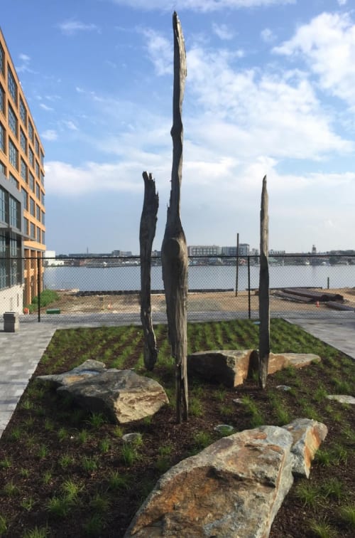Phoenix / Three Stainless Steel Strikes and Boulders | Public Sculptures by John Ruppert | Harbor Point Central Plaza in Baltimore