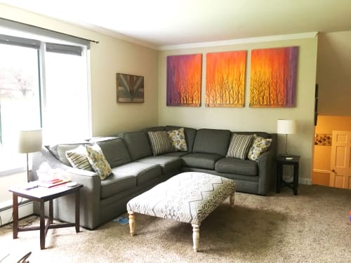 Painting  Commission of Rainy Forest Sunset Triptych by Rachel Brask | Oil And Acrylic Painting in Paintings by Rachel Brask Studio, LLC