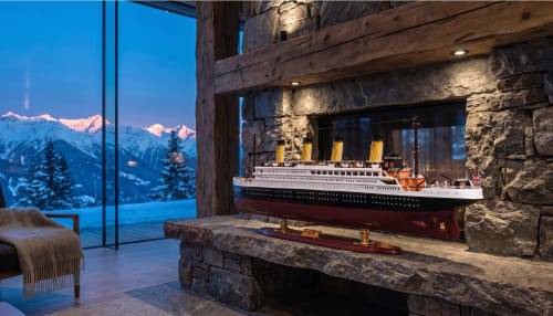 40" Museum-Grade Titanic Wood Model w/ LED & Display Case | Sculptures by Dynasty Artisan