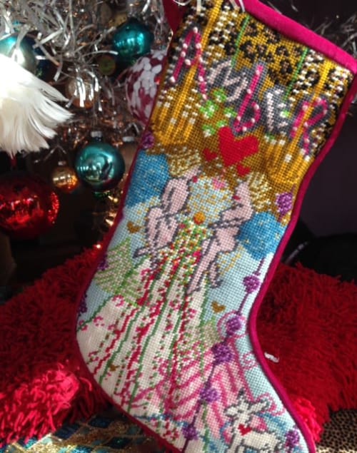bespoke hand-embroidered needlepoint HOLIDAY STOCKING | Wall Hangings by Mommani Threads