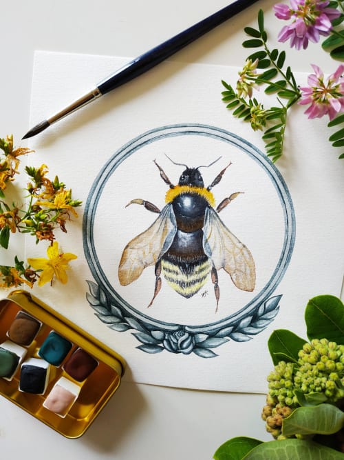 Vintage bee | Art Curation by Nussay watercolor