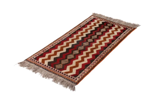 Antique Gabbeh Geometric Beige-Brown and Red Wool Persian | Area Rug in Rugs by Rug and Kilim