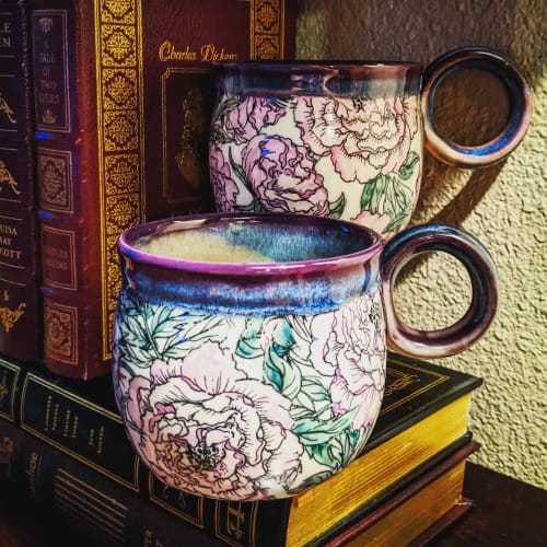 Peonies Mug | Cups by Megelise Handmade Pottery