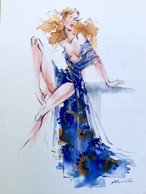 "Photoshoot"  Original Fashion illustration on board | Drawing in Paintings by Marina Saba Fine Art