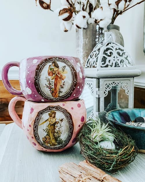 fairy goddess mugs | Cups by Three Stars and A Sun Ceramics | Private Residence, Asheville in Asheville