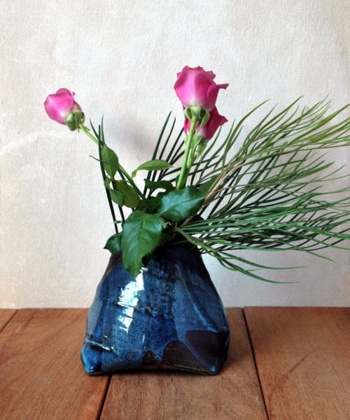 Blue Textured Flower Vase Small Pottery Vase | Vases & Vessels by ShellyClayspot