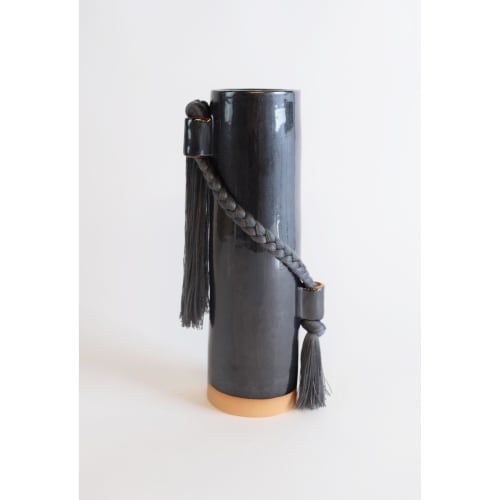 Handmade Ceramic Vase #695 in Black with Charcoal Tencel Bra | Vases & Vessels by Karen Gayle Tinney