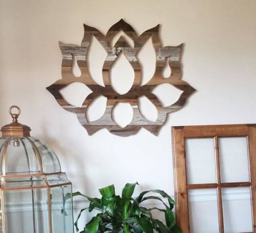 reclaimed wood lotus flower wall art, twin size headboard | Wall Sculpture in Wall Hangings by Studio Wildflower