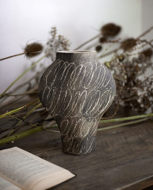 Ceramic Vase ‘Dal - Negative Circles Black’ | Vases & Vessels by INI CERAMIQUE