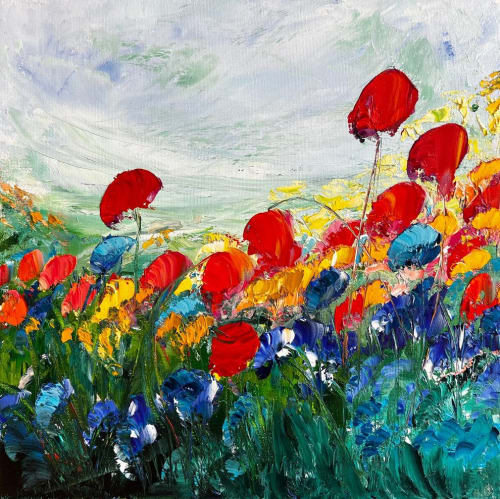 Unruly Poppies | Oil And Acrylic Painting in Paintings by Checa Art