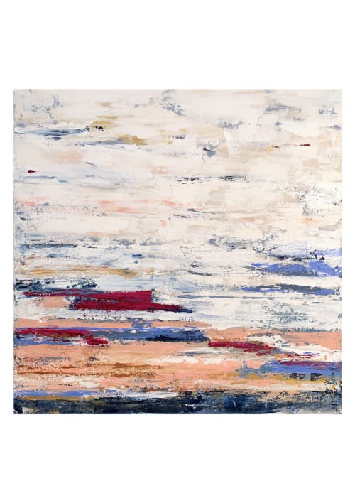 Ruby, White & Blue Square Landscape Abstract | Paintings by Ariane Callender Abstract Artist