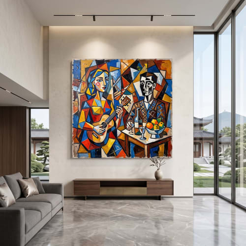 Cubist Musical Gathering Oil Painting | Oil And Acrylic Painting in Paintings by Dynasty Artisan