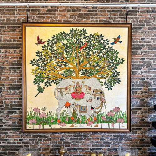 Home Décor Large Handmade Bejewelled Hindu Goddess Wall Art | Embroidery in Wall Hangings by MagicSimSim