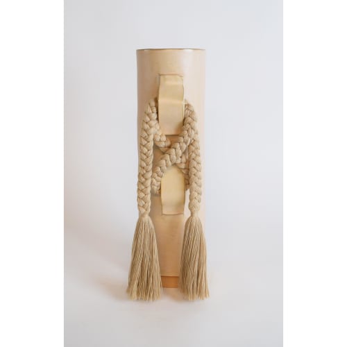 Handmade Ceramic Vase #696 in Tan with Cotton Fringe | Vases & Vessels by Karen Gayle Tinney
