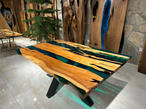 Special Design Green Epoxy Juniper Table, Handmade, | Tables by Gül Natural Furniture
