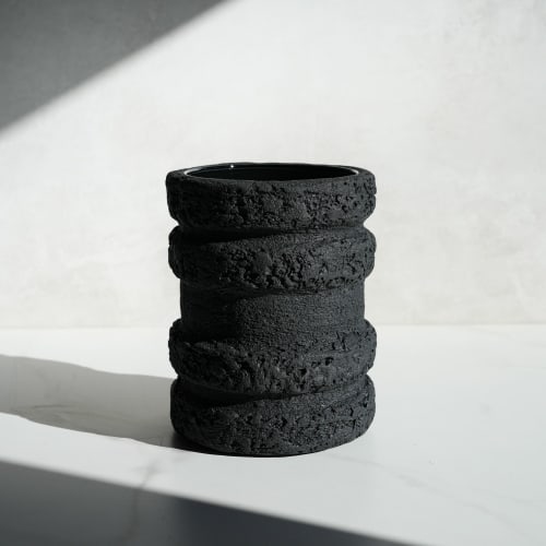 Wide Cylinder Vase in Sculptural Carbon Black Concrete | Vases & Vessels by Carolyn Powers Designs