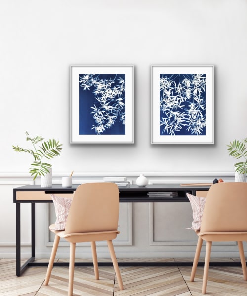 Light through Leaves Diptych (Two 18x24 handmade cyanotypes) | Photography by Christine So