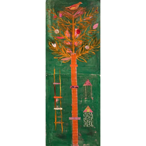 Tree of Life Series: Green Orange Tree with Dove | Mixed Media by Pam (Pamela) Smilow