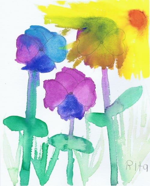 My Pansies - Original Watercolor | Paintings by Rita Winkler - "My Art, My Shop" (original watercolors by artist with Down syndrome)