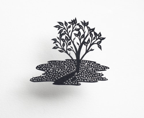 Tiny Town:  Under the Strength of this Tree | Mixed Media by Bianca Levan Papercuts | Adele Gilani Art Gallery in Sausalito