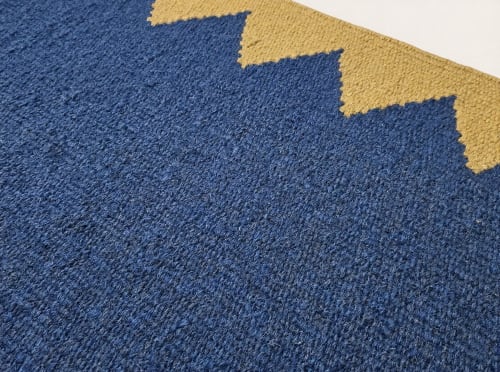 Handwoven Gold/Blue Wool Stair Runner | Runner Rug in Rugs by Evergreen Carpets