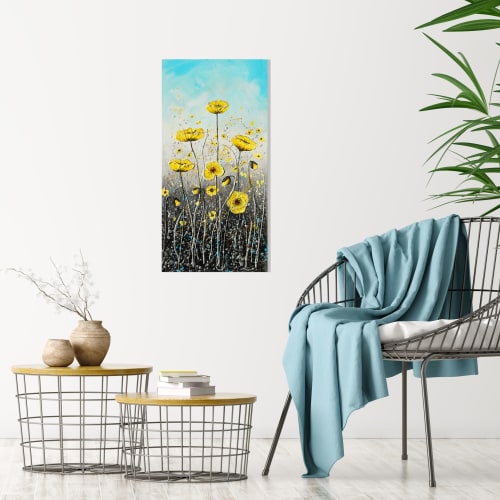 Lemon poppies Original painting on canvas | Paintings by Amanda Dagg