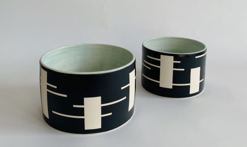 Digit Planter, Black on White Stoneware Ceramic | Vases & Vessels by Mineral Ceramics | Art Share L.A. in Los Angeles