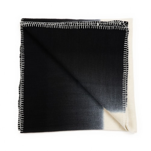 Ink Black White Ombre Textured Throw In Hand Spun Merino | Linens & Bedding by Studio Variously