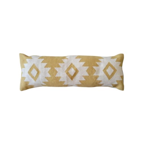 Yellow Rima Handwoven Extra Long Wool Lumbar Pillow | Cushion in Pillows by Mumo Toronto