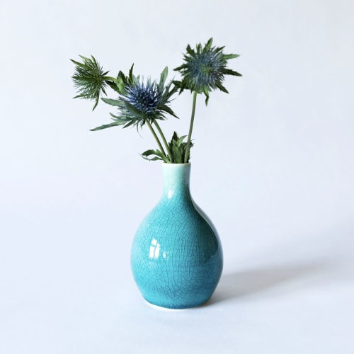 Teal Porcelain Crackle Bud Vase | Vases & Vessels by Tina Fossella Pottery