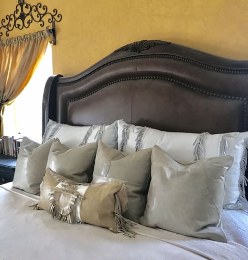 White leather fringed shams | Pillows by Langbaron Art | Private Residence - Galeana, Chih., Mexico in Galeana