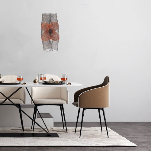 "Wall Sculpture VI" Steel Wire Mesh & Clay Blk &Cinnamon 15" | Mixed Media by Anne Lindsay