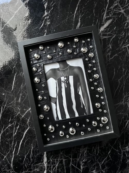 Framed Croc-Embossed Leather Mat Board | Custom Sizing Avail | Decorative Frame in Decorative Objects by Metal Mingle Studio