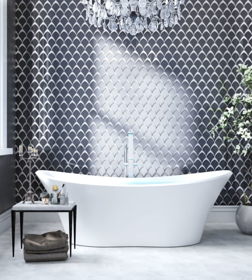 Gray Deco Fan Glass Mosaic Tile | Tile Club | Tiles by Tile Club | Los Gatos in Los Gatos