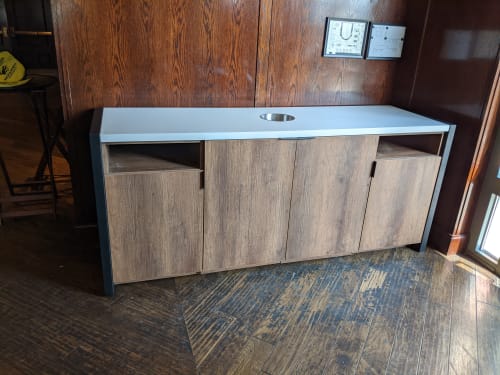 Custom Wood and Steel Drink Station | Furniture by Where Wood Meets Steel | Omni Interlocken Hotel in Broomfield
